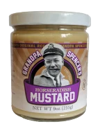 9oz jar of Grandpa Spencer's horseradish flavored mustard