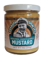 9oz jar of Grandpa Spencer's original flavored mustard