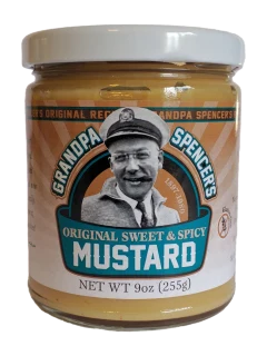 9oz jar of Grandpa Spencer's original flavored mustard