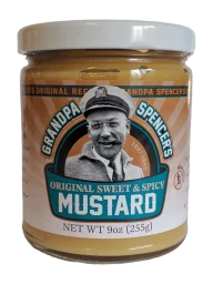 9oz jar of Grandpa Spencer's original flavored mustard